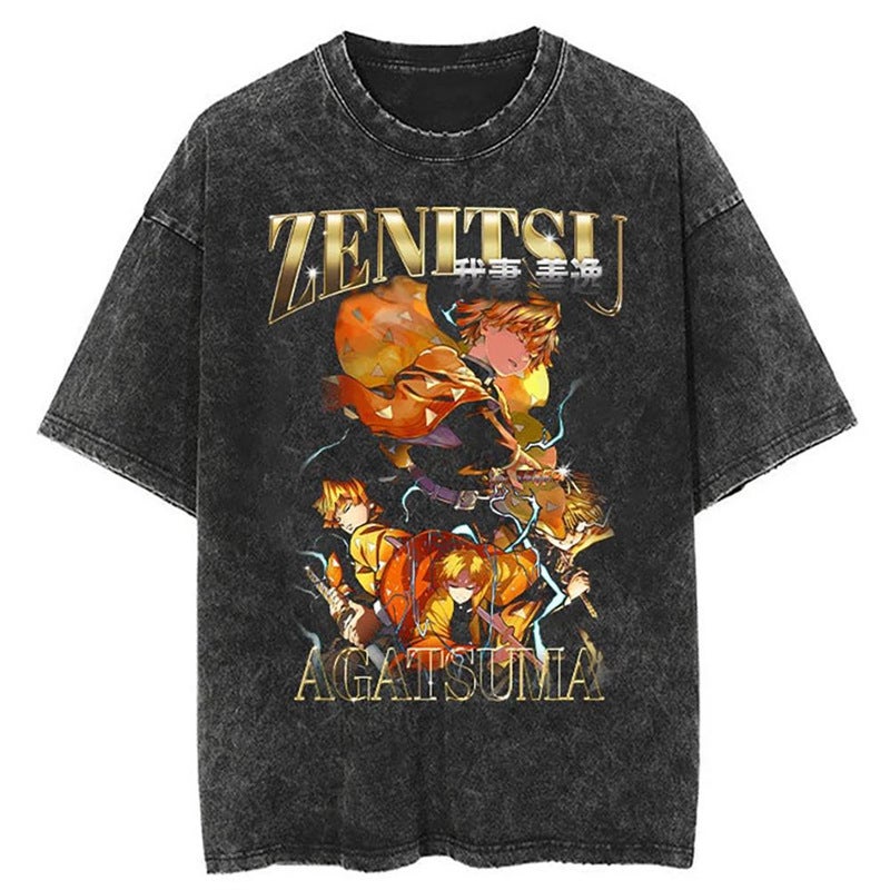 Anime T-Shirt Vintage Washed T-Shirt Men Unisex High Street 20 - Image 1