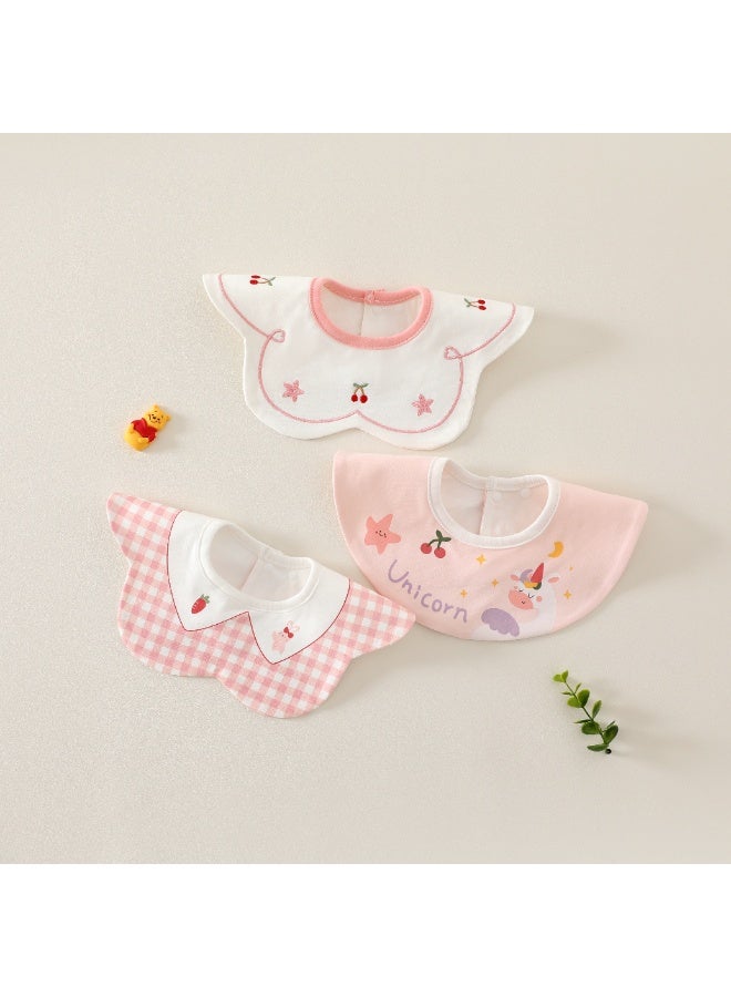3-Pack Infant Bibs - 360° Rotatable Waterproof Cotton Drool Bibs for Newborns, Anti-Spit Milk Essentials with Petal Design - Image 1