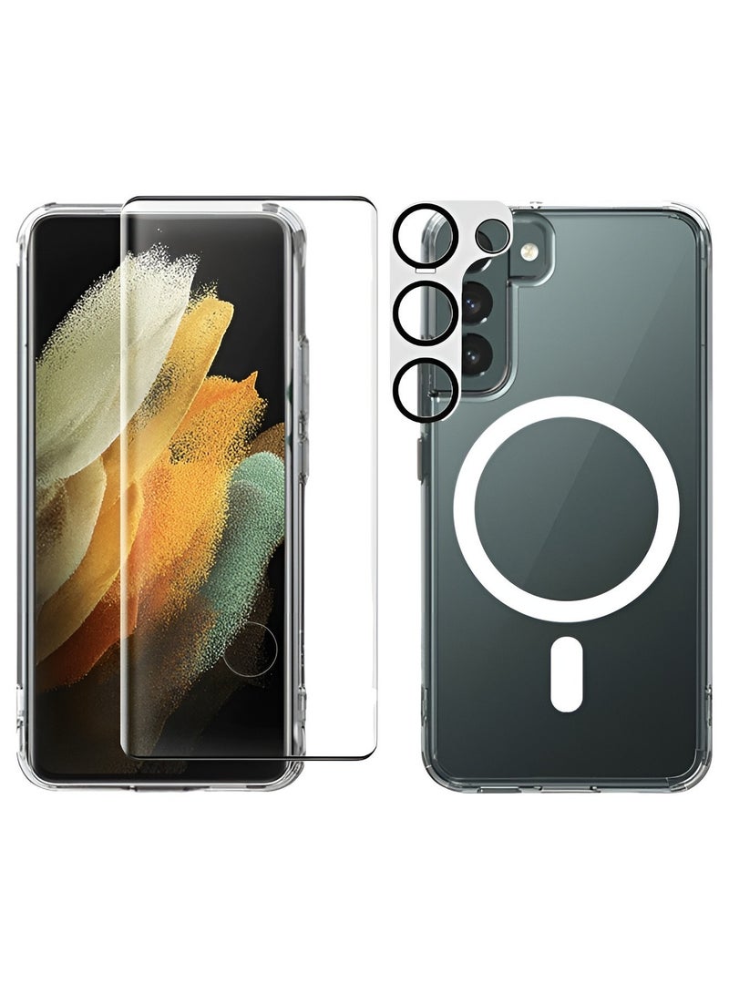 Protection package for the Galaxy S24 Plus (Samsung Galaxy S24 Plus), high-quality and clear silicone protection case, supports MagSafe wireless charging, nano HD screen protector, camera lens (3in1) - Image 1