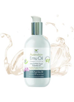 Emu Oil Pure Skin Moisturizer - Nail, Body, Face, Scalp & Hair Moisturizer with Omega 3, 6, 9, Vitamins, & Minerals - Australian Emu Oil for Skincare by Y-Not Natural - 200mL, Pink Sugar