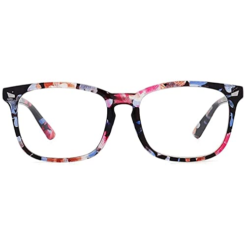 Dervin Blue Light Blocking Glasses Gaming Filter Transparent Square Eyeglasses for Eye Protection Men Women, Computer/Tablet/Laptop/Mobile/TV, Anti-blue & Anti eyestrain (Flower Print) - Image 2