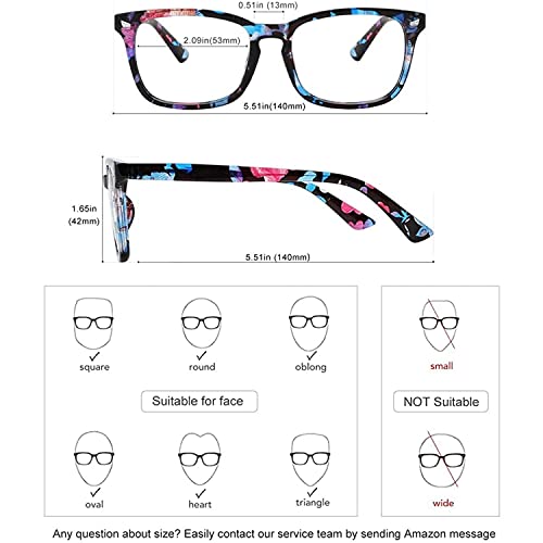 Dervin Blue Light Blocking Glasses Gaming Filter Transparent Square Eyeglasses for Eye Protection Men Women, Computer/Tablet/Laptop/Mobile/TV, Anti-blue & Anti eyestrain (Flower Print) - Image 4