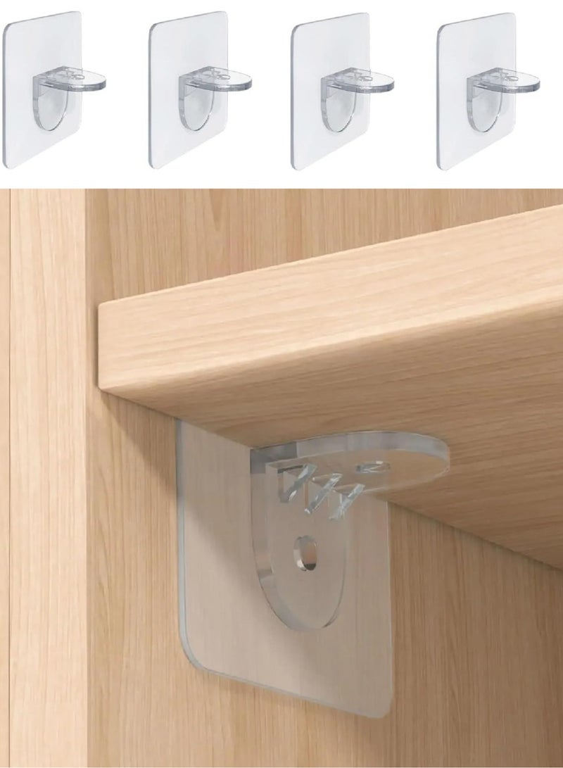 (4 Pcs) Self Adhesive Shelf Bracket, Adhesive Shelf Support Pegs Without Drilling With Strong Double Sided Tape, Support Shelves for Cabinets, Kitchen Furniture, Bookshelves - Image 1