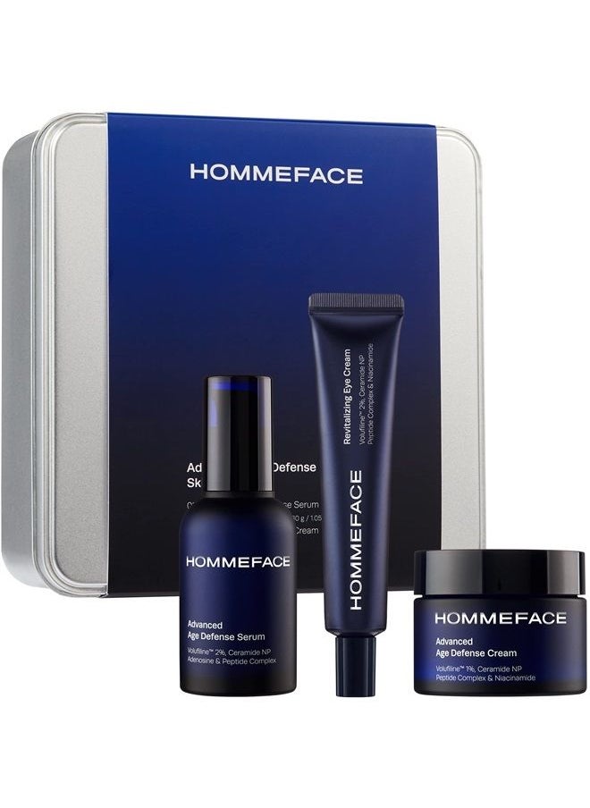 HOMMEFACE HOMMEFACE Advanced Age Defense 3-Step Anti-Aging Skincare Set for Men - Facial Serum, Eye Cream & Face Cream  - Image 1