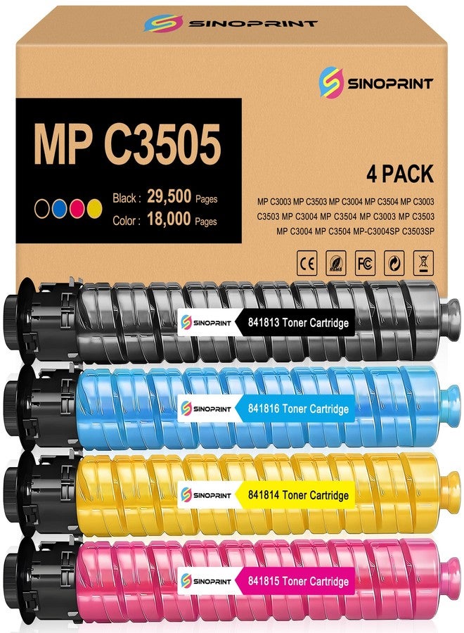 خرطوشة حبر بديلة متوافقة من سينوبرينت C3503 لطابعات ريكو 841813 841816 841815 841814 MP C3003 C3503 C3004 C3504 C3003 C3503 C3004 C3504 ولانير MP C3003 C3503 C3004 C3504 (عبوات من 4 ألوان) - Image 1