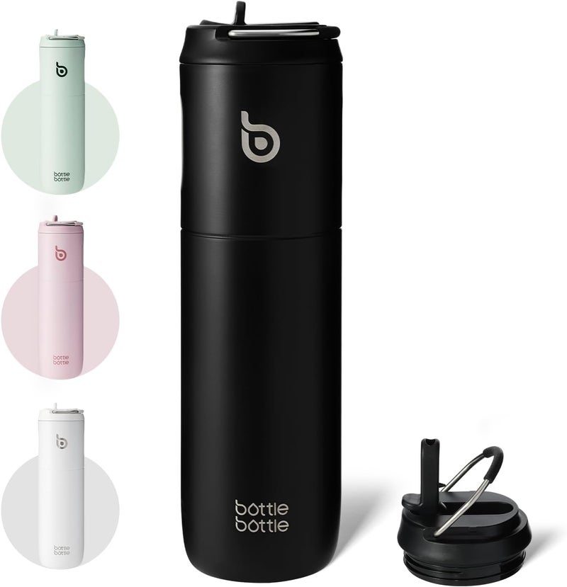 BOTTLE BOTTLE 24oz Insulated Water Bottle with Straw Lid and Handle - Black - Image 1