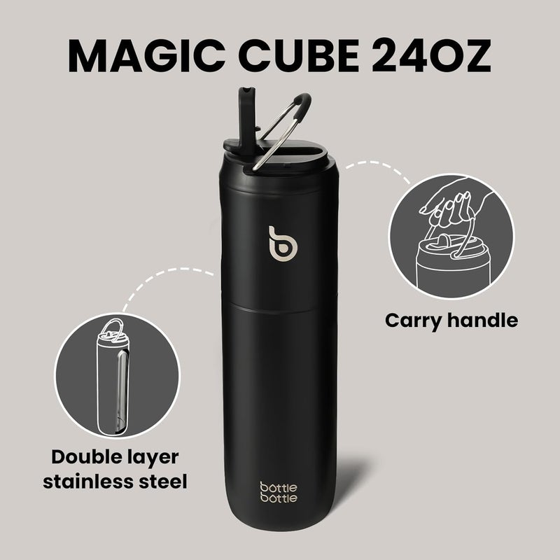 BOTTLE BOTTLE 24oz Insulated Water Bottle with Straw Lid and Handle - Black - Image 4