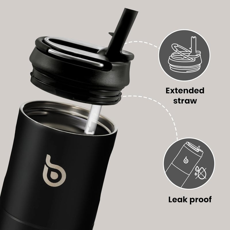 BOTTLE BOTTLE 24oz Insulated Water Bottle with Straw Lid and Handle - Black - Image 2