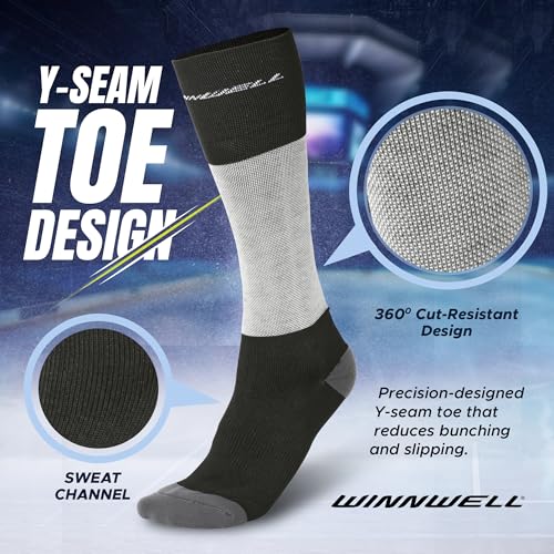 Winnwell Cut-Resistant Hockey Socks - Moisture-Wicking Gear with Double-Padded Heel & Y-Seam Toe for Ice Hockey Players (X-Large) - Image 3