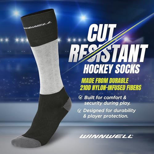 Winnwell Cut-Resistant Hockey Socks - Moisture-Wicking Gear with Double-Padded Heel & Y-Seam Toe for Ice Hockey Players (X-Large) - Image 2