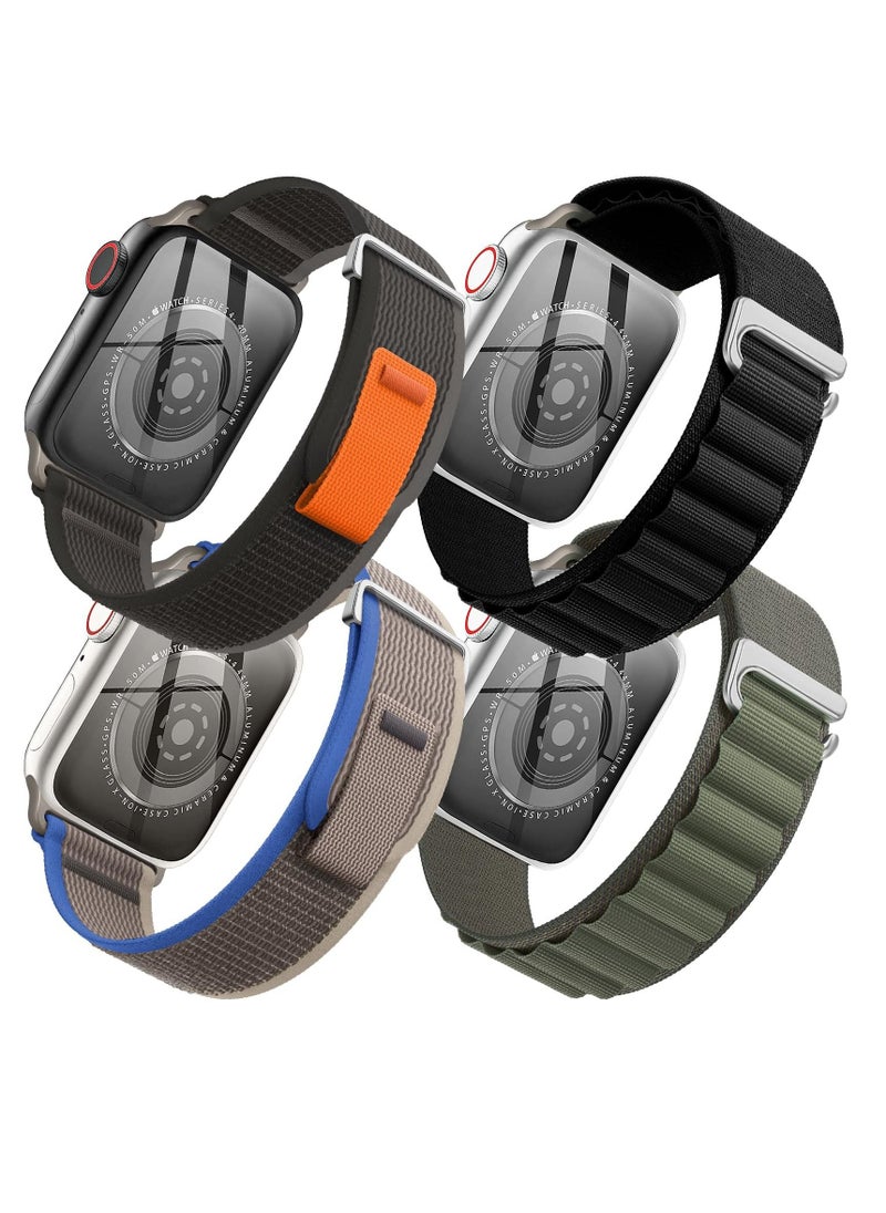 BORTONY - Apple Watch Band 42mm 44mm 45mm 49mm 4 Pack Alpine Loop Nylon Band Women Men with Adjustable Metal G-Hook Strap for iWatch Ultra Series SE 8/7/6/5/4/3/2/1 - Image 1