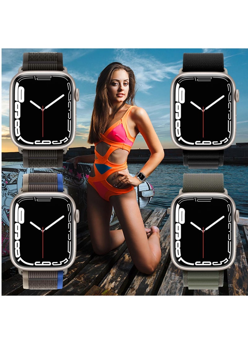 BORTONY - Apple Watch Band 42mm 44mm 45mm 49mm 4 Pack Alpine Loop Nylon Band Women Men with Adjustable Metal G-Hook Strap for iWatch Ultra Series SE 8/7/6/5/4/3/2/1 - Image 1