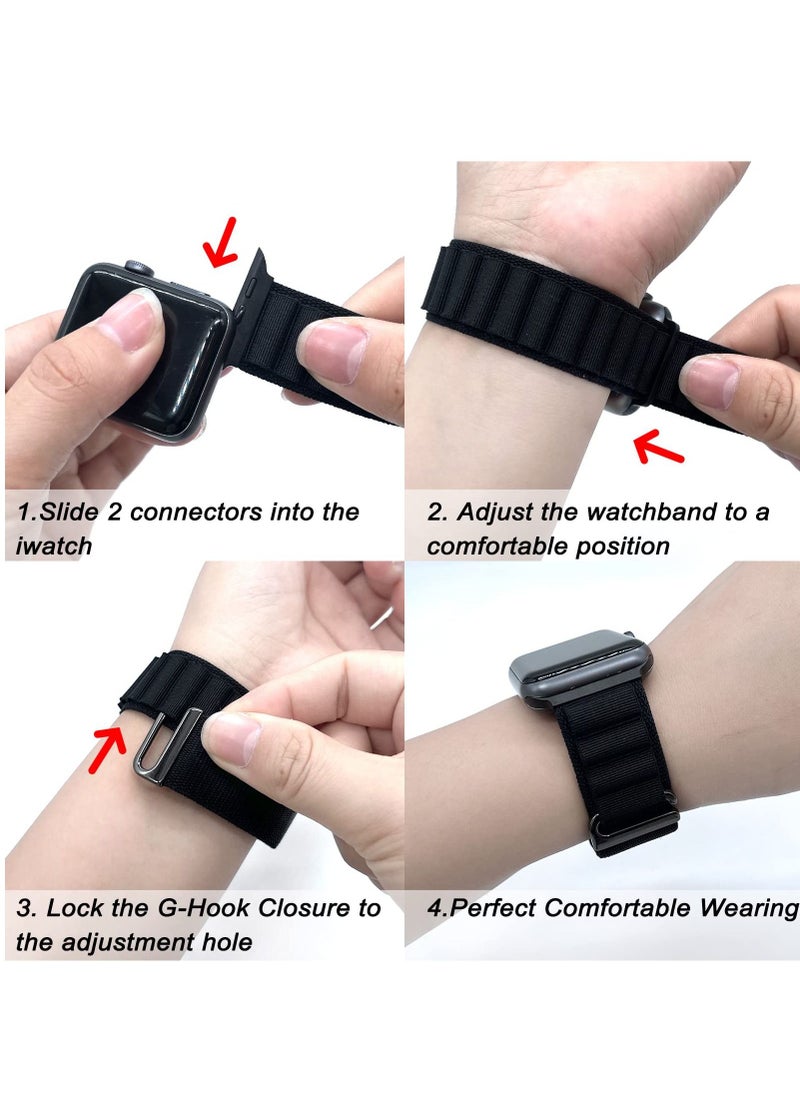 BORTONY - Apple Watch Band 42mm 44mm 45mm 49mm 4 Pack Alpine Loop Nylon Band Women Men with Adjustable Metal G-Hook Strap for iWatch Ultra Series SE 8/7/6/5/4/3/2/1 - Image 1