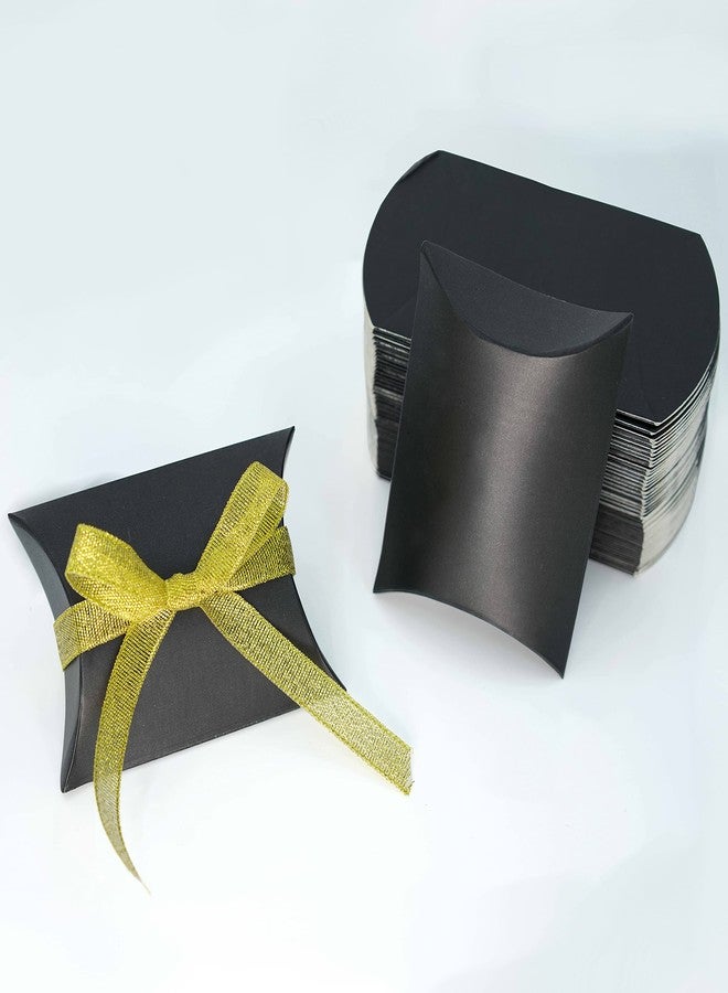 AWESON PARTY Black Kraft Paper Pillow Box Candy Treat Box Kit Gift Boxes with Gold Ribbon Wedding Favors Baby Shower Birthday Graduation Party Thank You Boxes Supplies, 50pc - Image 1