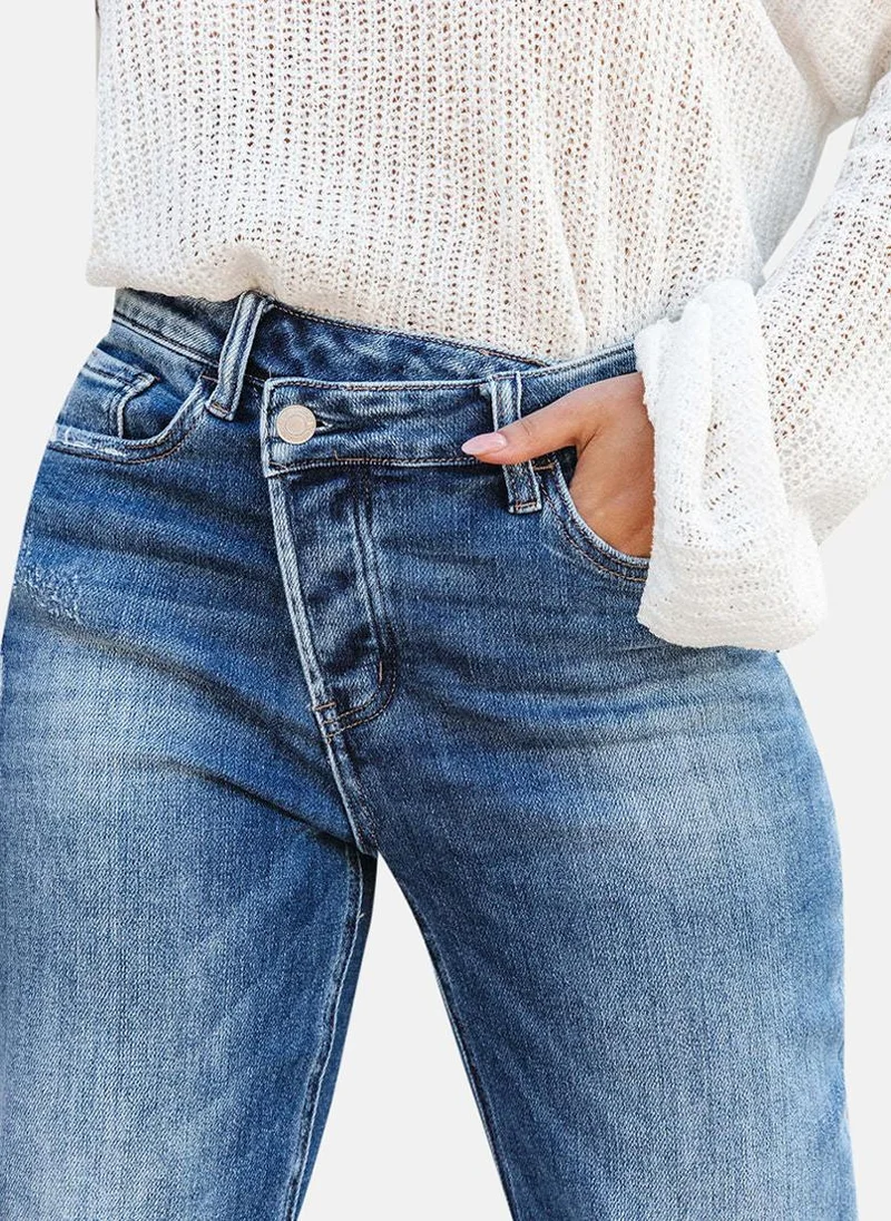 يونيكي Blue Straight Fit Low Distress High-Rise Jeans