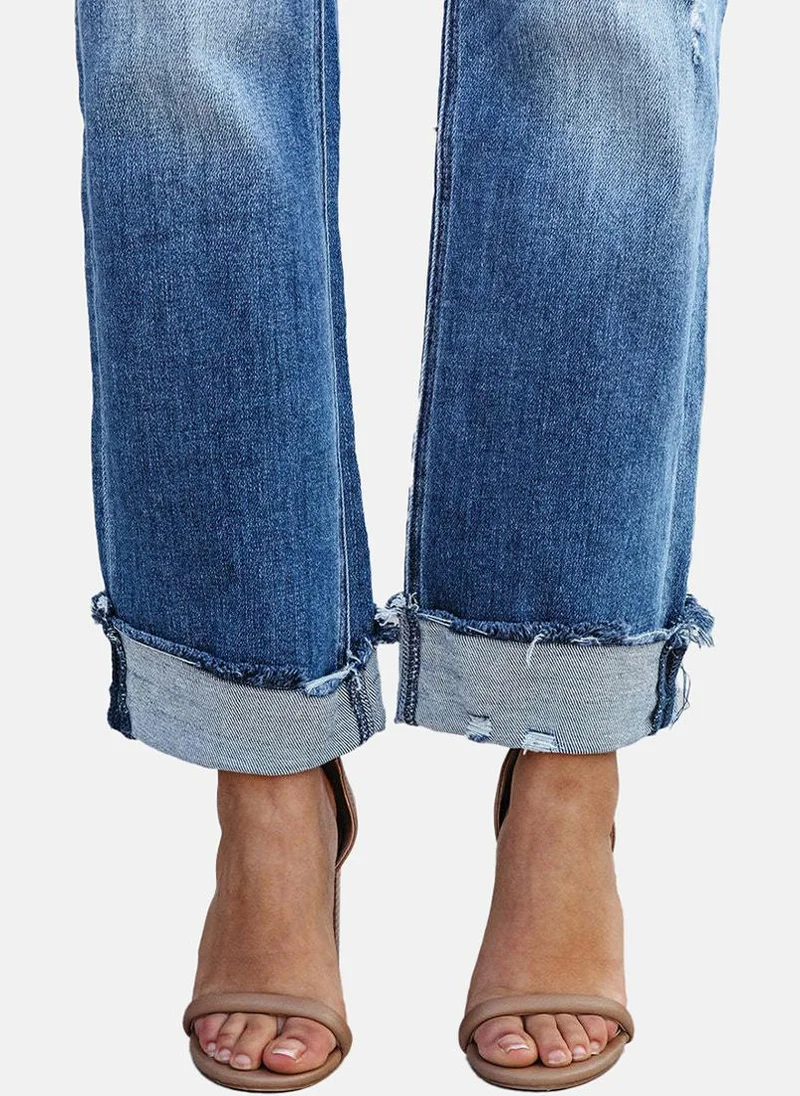 يونيكي Blue Straight Fit Low Distress High-Rise Jeans