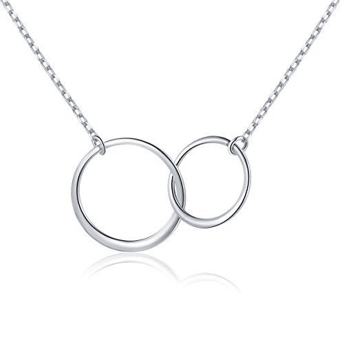 Ladytree S925 Sterling Silver Two Interlocking Infinity Circles Pendant Necklace,Rolo Chain,18+2 inches - Image 1
