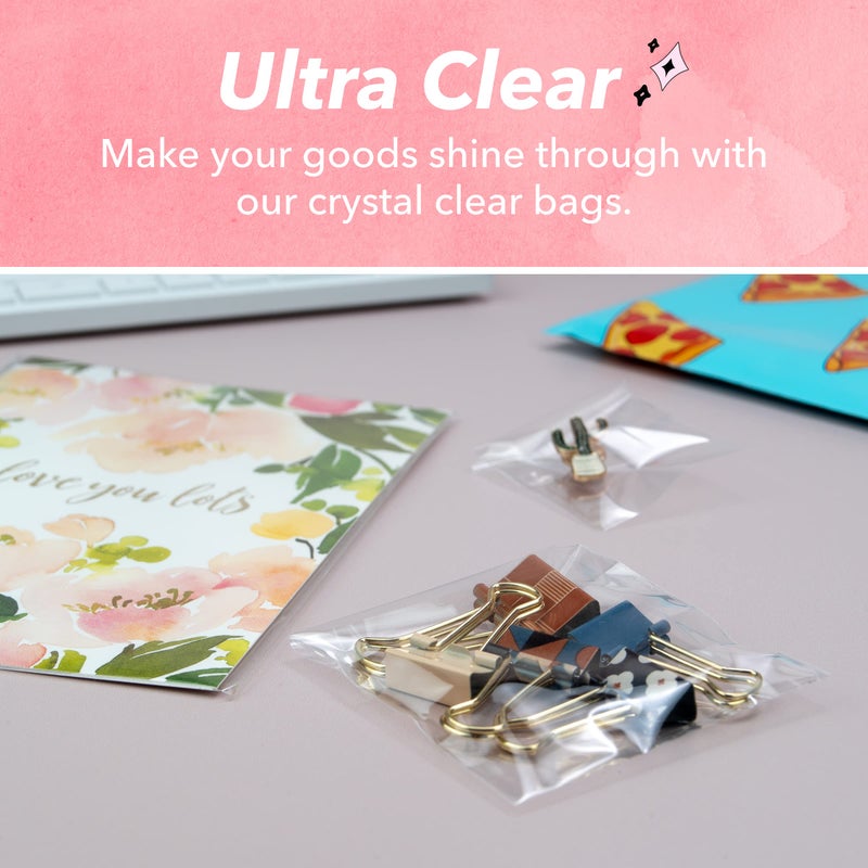 Pack It Chic - 5” X 7” (200 Pack) Clear Resealable Cello Poly Bags - Fits 5X7 Prints, Photos, A2 A4 A6 Cards & Envelopes - Self Seal - Image 5