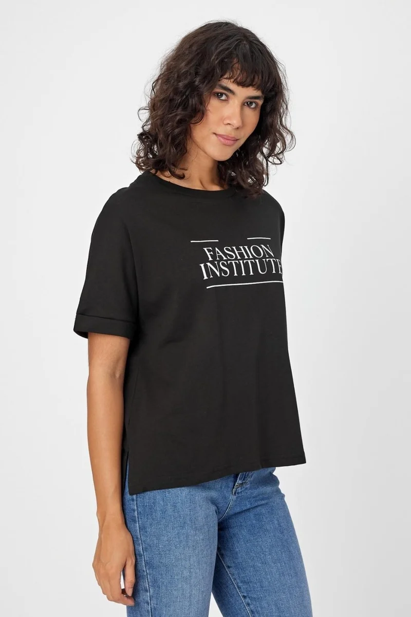 الكسندر جاردي Crew Neck Printed Slit T-Shirt (B24-00212)