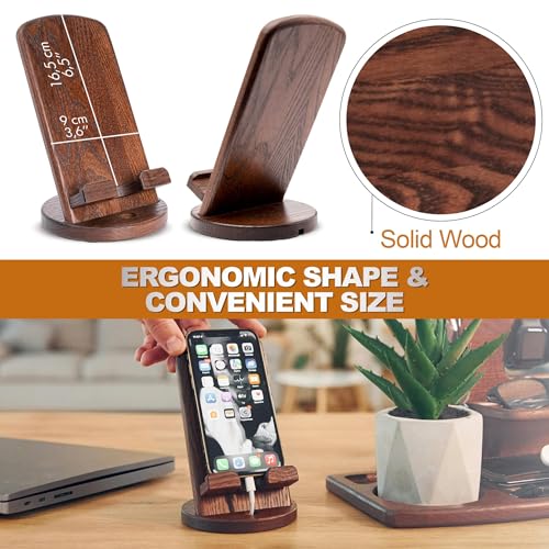 TESLYAR Wood Cell Phone Stand – Elegant Phone Holder for Nightstand & Desk | Portable Office Gift for Men, Dad & Husband | Compatible with iPhone & Android - Image 3