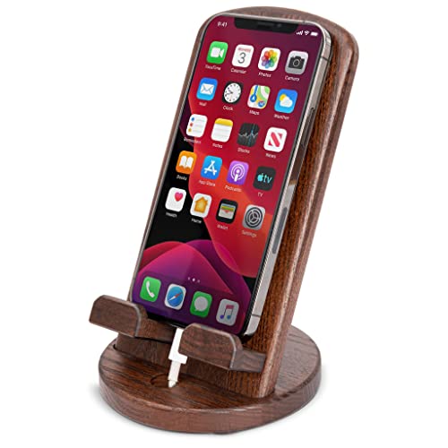 TESLYAR Wood Cell Phone Stand – Elegant Phone Holder for Nightstand & Desk | Portable Office Gift for Men, Dad & Husband | Compatible with iPhone & Android - Image 1