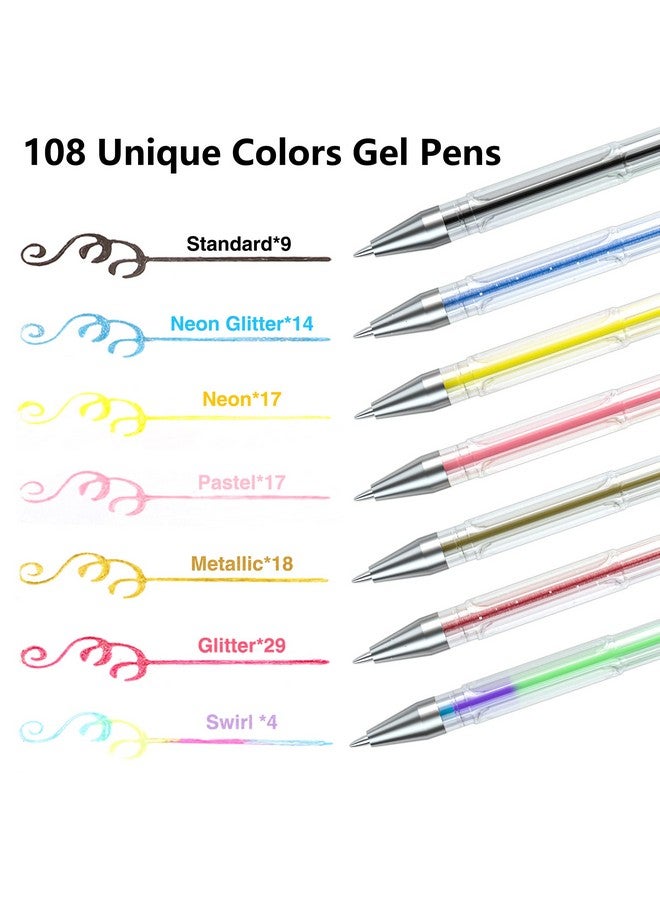 Lineon 108 Colors Gel Pens Set, Gel Pens For Adult Coloring Books Journals Drawing Doodling Art Markers - Image 2