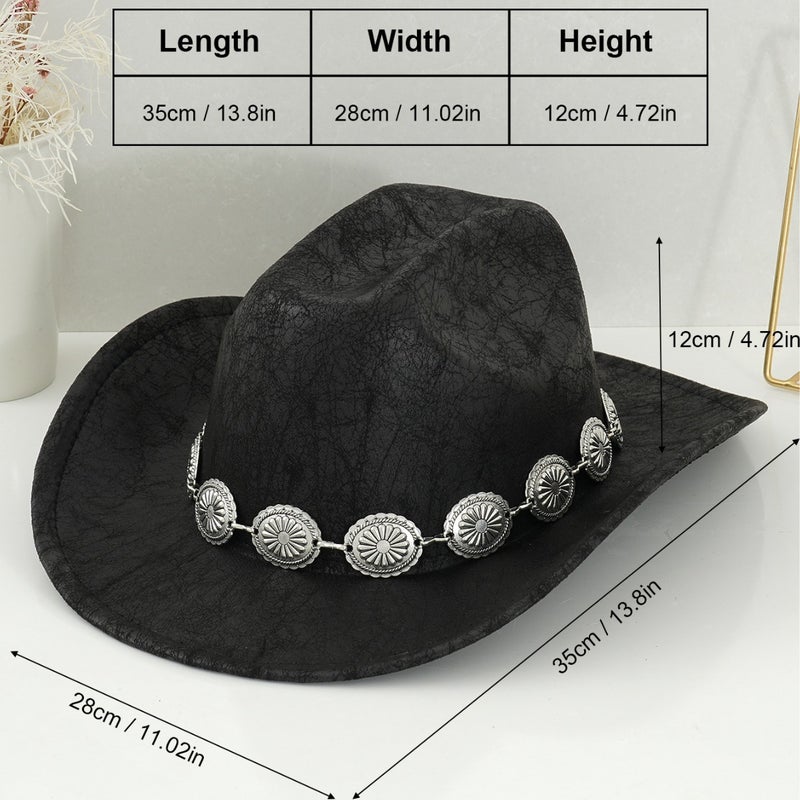 Men's and Women's Western Cowboy Hat Retro Topper Hat Stereo Round Flower Carving Pattern Accessories Belt Sun Protection Riding - Image 4
