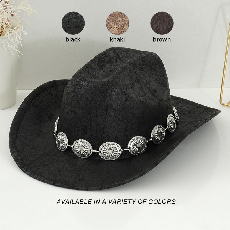 Men's and Women's Western Cowboy Hat Retro Topper Hat Stereo Round Flower Carving Pattern Accessories Belt Sun Protection Riding - Image 2