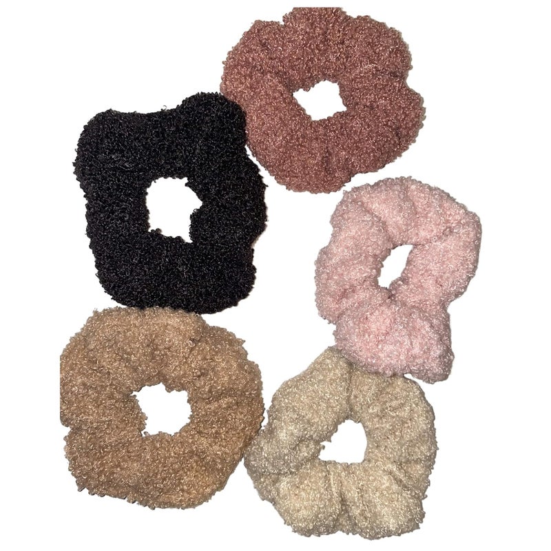 Guiyal 5 Pack Teddy Scrunchies Premium Sherpa Scrunchy Elastic Hair Bands for Girls Trendy Womens Hair Accessories 5 Colors