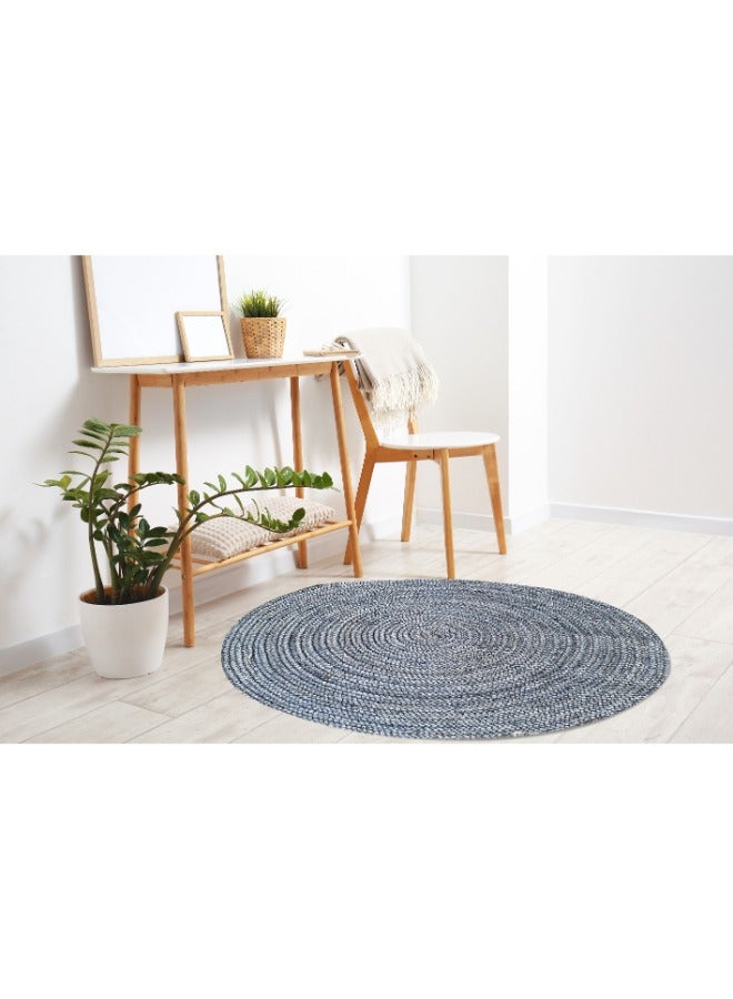HANDPICKED FURNITURE Handpicked Furniture Jute Blue Rug, Ultra Soft Area Carpets For Bed Room, Living Room, And Dining Room, Antislip Floor Carpets, Easy To Clean, Made In India, Circular  - Image 1