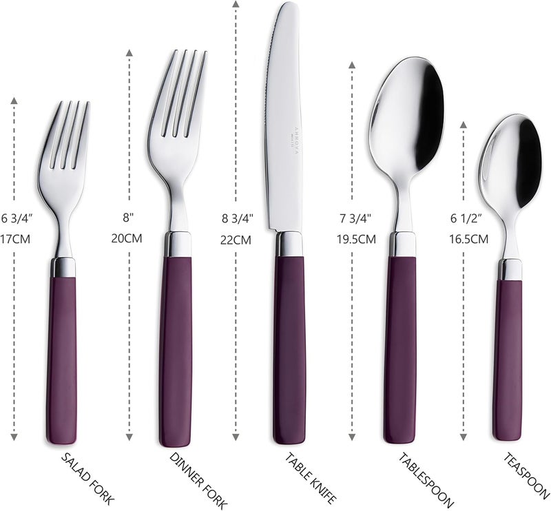 Annova ANNOVA Stainless Steel FlatwareCutlery Set  Color Handles  Dinner Forks Salad Forks Table Knives Tablespoons Teaspoons  Purple 20 Pieces - Image 3
