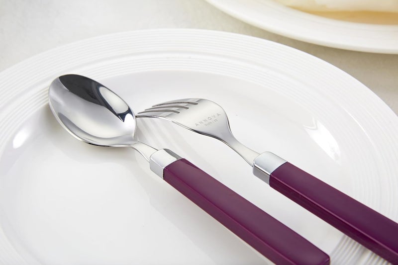 Annova ANNOVA Stainless Steel FlatwareCutlery Set  Color Handles  Dinner Forks Salad Forks Table Knives Tablespoons Teaspoons  Purple 20 Pieces - Image 5