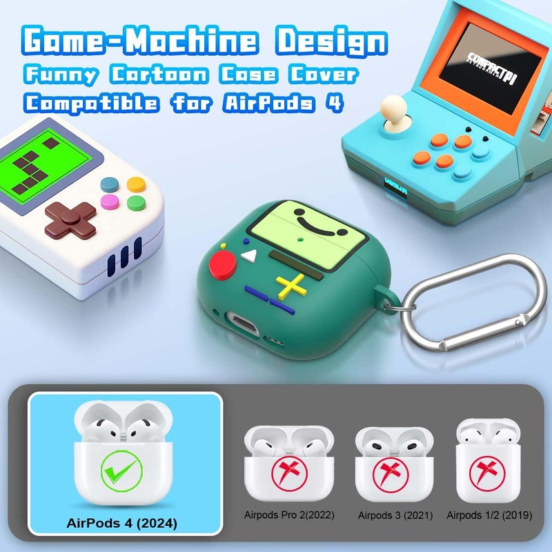 BIQIRE Cute Cover for AirPods 4 Case (2024), Cartoon Cute AirPods 4 Case Game Console Design Silicone Shock-Proof Protection Cool Case for AirPods 4th Generation Case Funny with Keychain/Cleaner Kit (Green) - Image 2