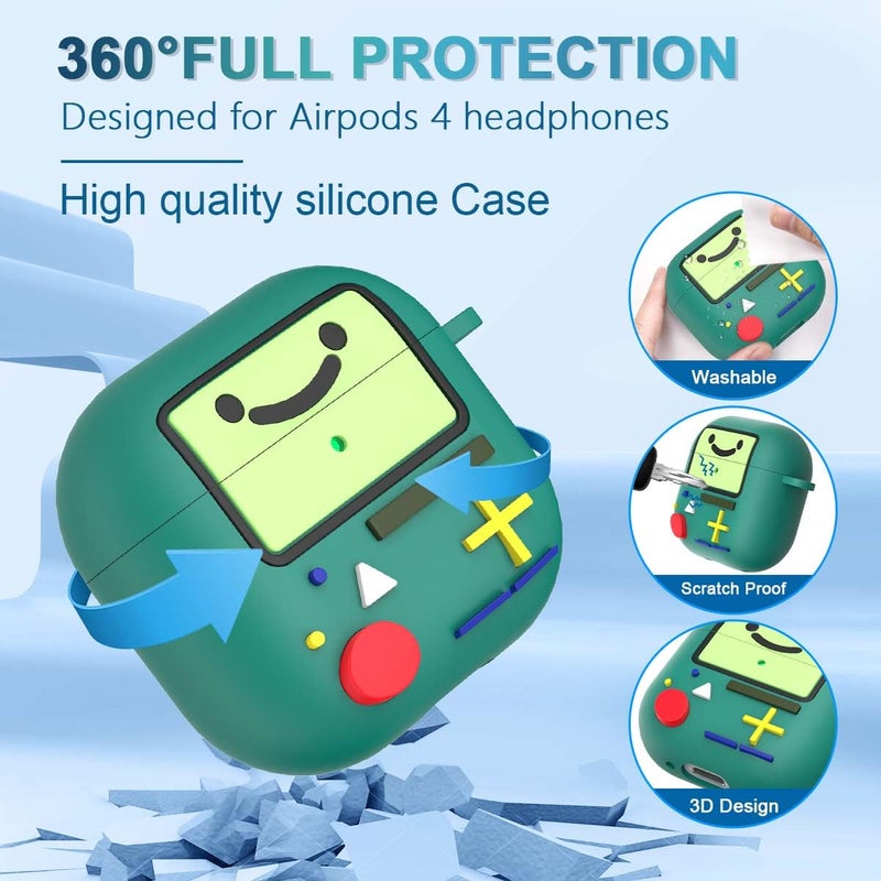 BIQIRE Cute Cover for AirPods 4 Case (2024), Cartoon Cute AirPods 4 Case Game Console Design Silicone Shock-Proof Protection Cool Case for AirPods 4th Generation Case Funny with Keychain/Cleaner Kit (Green) - Image 3