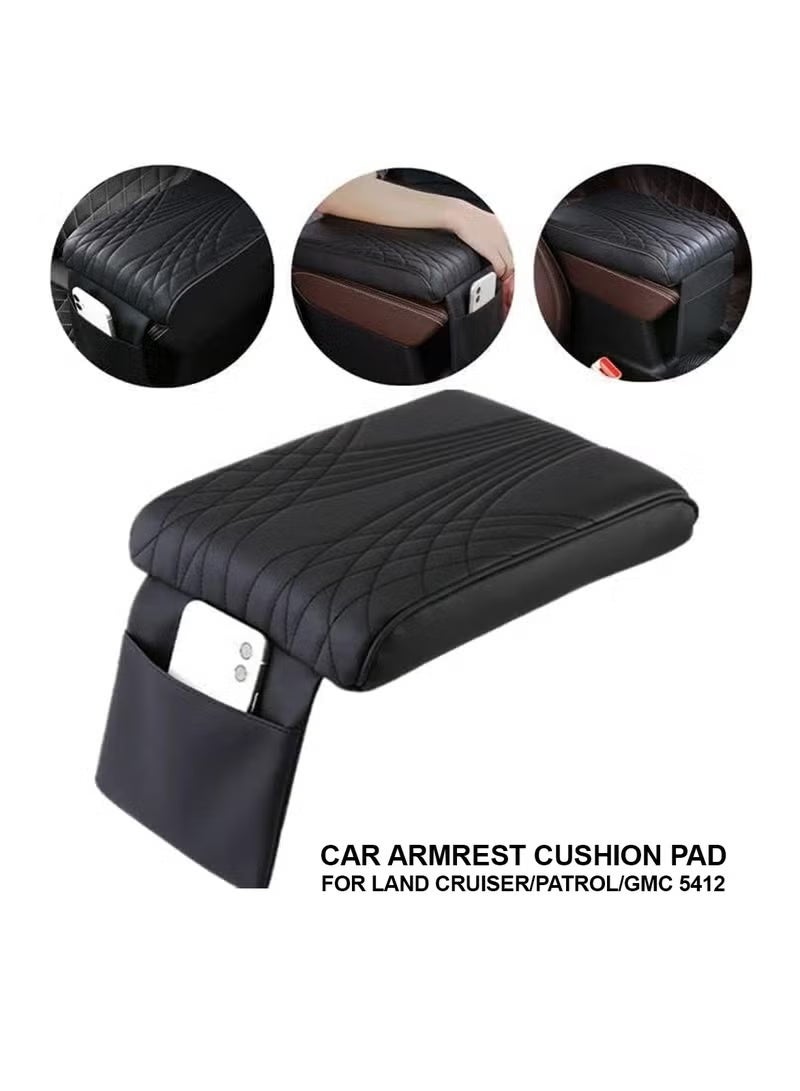 3XR Car Arm Rest Pad Cover Handrail Pad, Car Center Console Armrest Cushion With Mobile Pocket For LAND CRUISER, PATROL and GMC 5412 black - Image 3