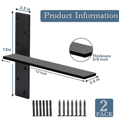 WINKER Free Hanging Countertop Support Bracket 12" Lx2.5 W 2 Pack Hidden Floating Wall Bracket 3/8" Thick Heavy Duty Shelf Bracket for Floating Bars,Bench Seats,Vanities - Image 2