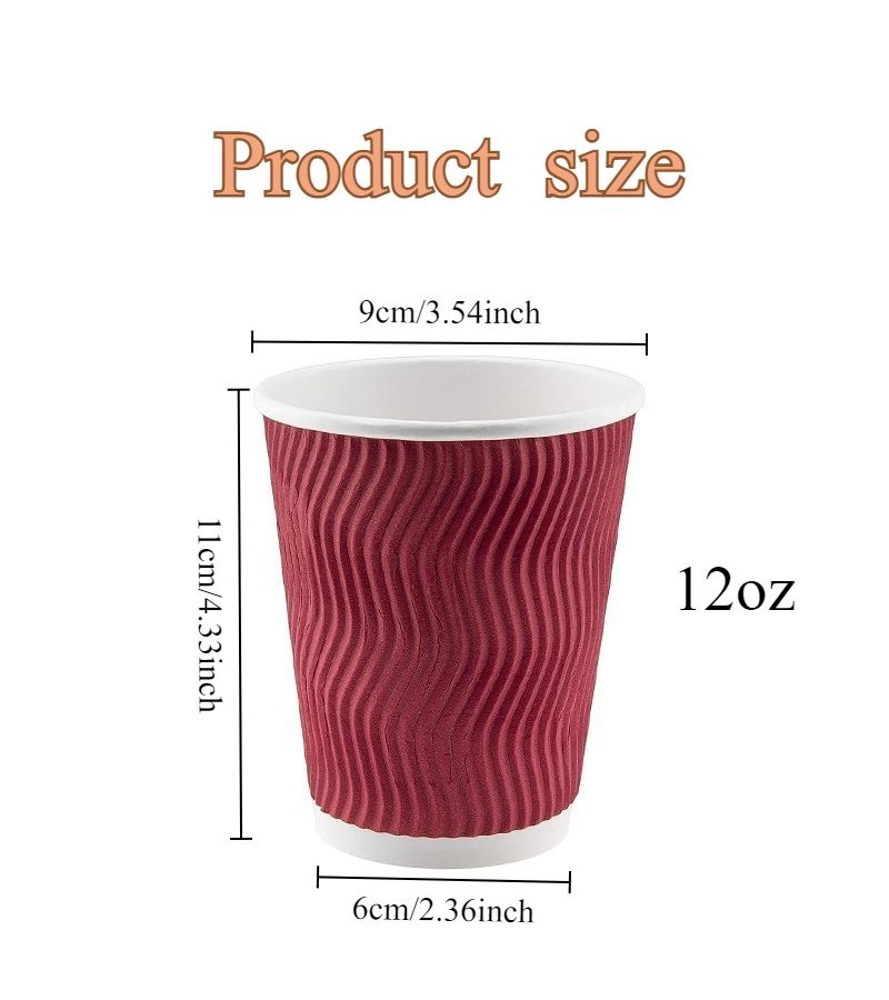 Disposable Corrugated Paper Cups Red 7pcs Heat Insulation Leak Resistant Portable - Image 2