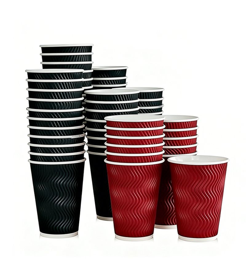 Disposable Corrugated Paper Cups Red 7pcs Heat Insulation Leak Resistant Portable - Image 1