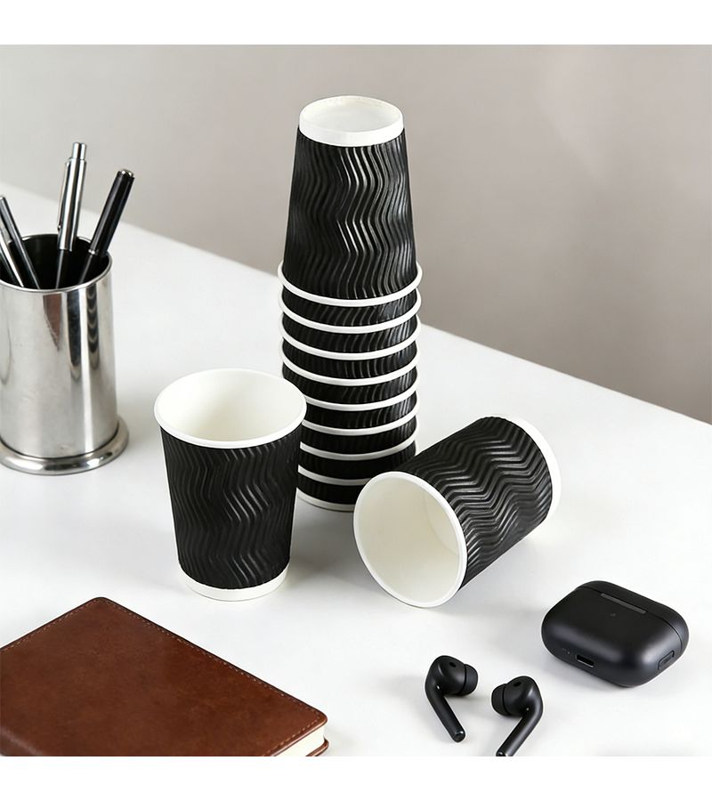 Disposable Corrugated Paper Cups Red 7pcs Heat Insulation Leak Resistant Portable - Image 3