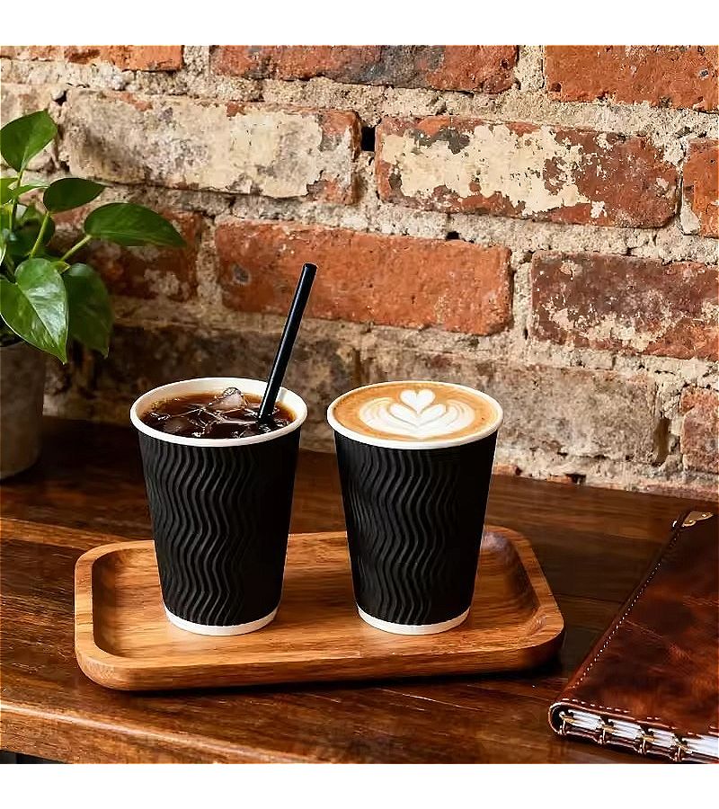 Disposable Corrugated Paper Cups Red 7pcs Heat Insulation Leak Resistant Portable - Image 5