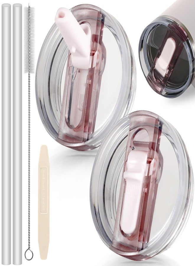 ANTAND 40oz Flip Straw Leak Proof Lid for Stanley Cup Accessories, 2 Pack No Spill Lid Replacement 40 oz Tumbler Detachable Cover Topper for Stanley Protour Lids(Quartz,Quartz) - Image 1