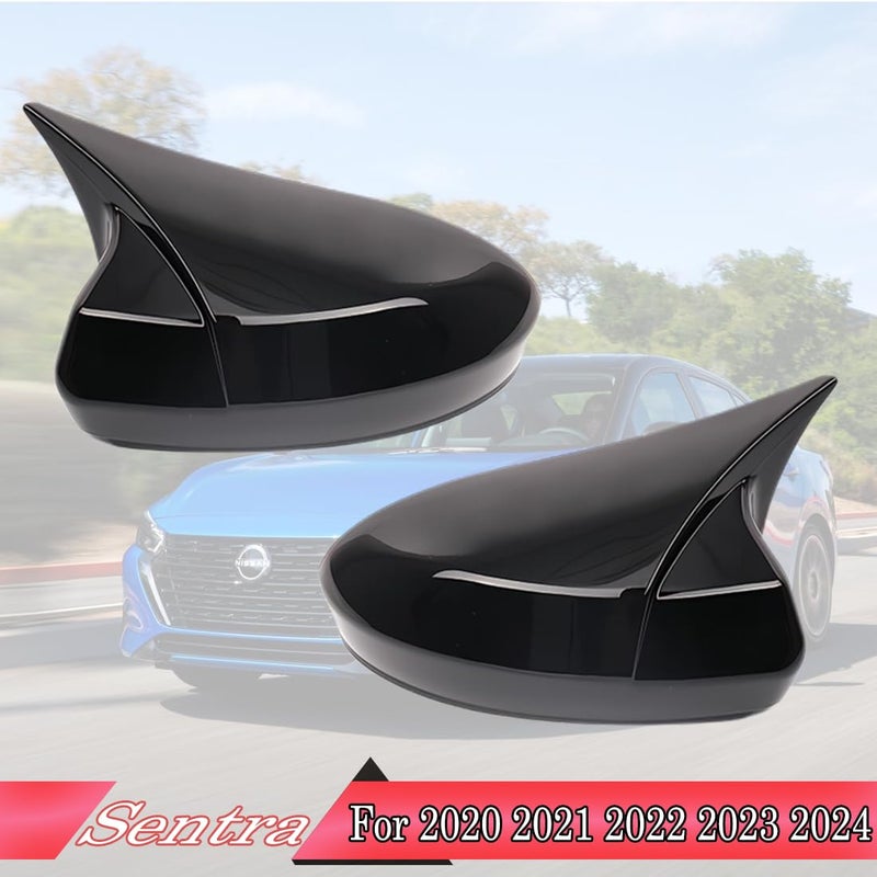 MUXEE 2PCS New Sports Rear Mirror Cover Caps for Nissan sentra 2020-2025/Altima Sedan 2019-2025 ABS Side Door Wing Mirror Cap Covers Exterior car Accessories -Bright Black - Image 2