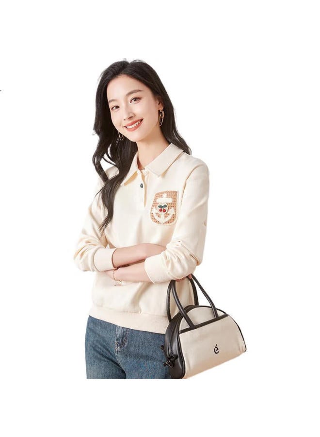 First Application Chushen Chunqiu Women'S Sweatshirt, Preppy Style, Polo Collar, Cherry Decoration, Loose Casual Top, S13Kw1097 - Image 3