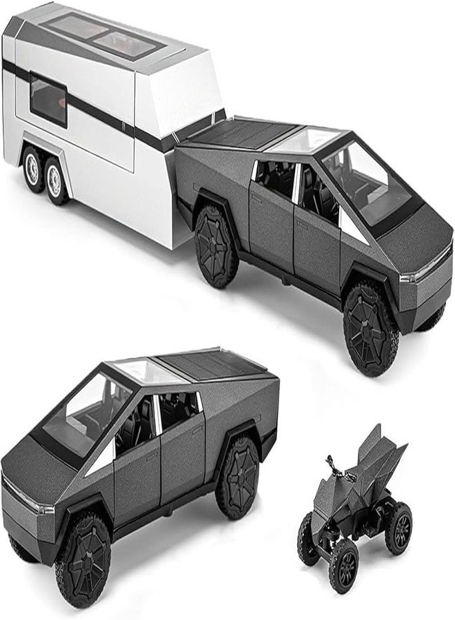 NISHCHAY ENTERPRISE Tesla Cybertruck Diecast Car 1:32 Scale | Metal Alloy Pickup Truck with Trailer, Sound & Light | Pull-Back Off-Road Toy Vehicle for Kids【Grey- Colour】 - Image 1
