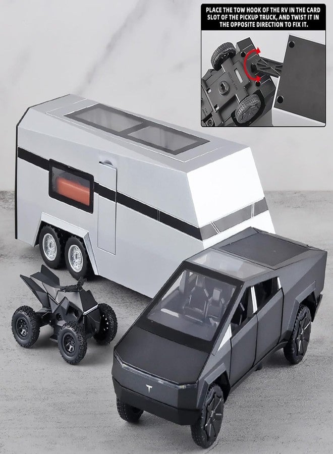 NISHCHAY ENTERPRISE Tesla Cybertruck Diecast Car 1:32 Scale | Metal Alloy Pickup Truck with Trailer, Sound & Light | Pull-Back Off-Road Toy Vehicle for Kids【Grey- Colour】 - Image 5