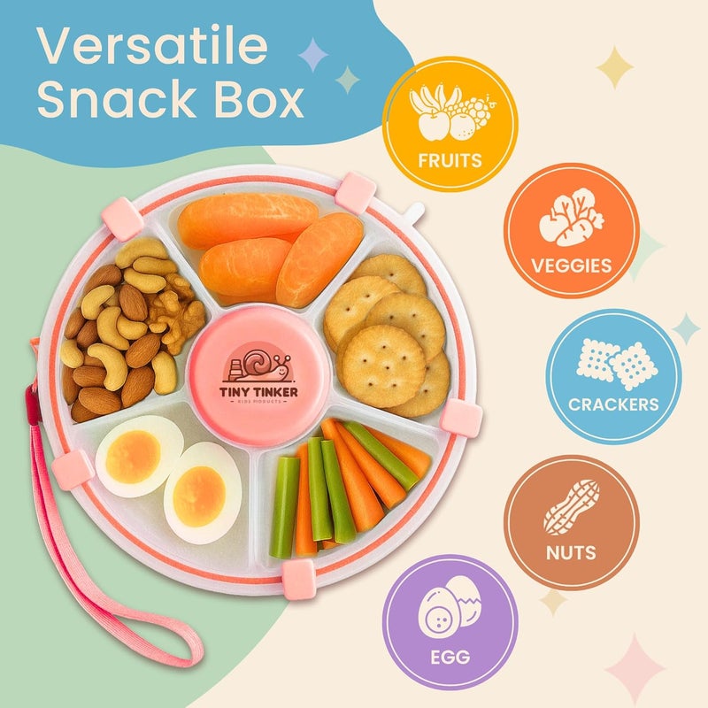Tiny Tinker Store Snack Spinner for Toddlers with Lid, Small 5-Compartment Durable, Portable, Leak-Proof – Easy to Open, BPA-Free, Dishwasher Safe – Perfect for Travel, Daycare, Lunchboxes, and On-The-Go Snacks (Pink) - Image 3