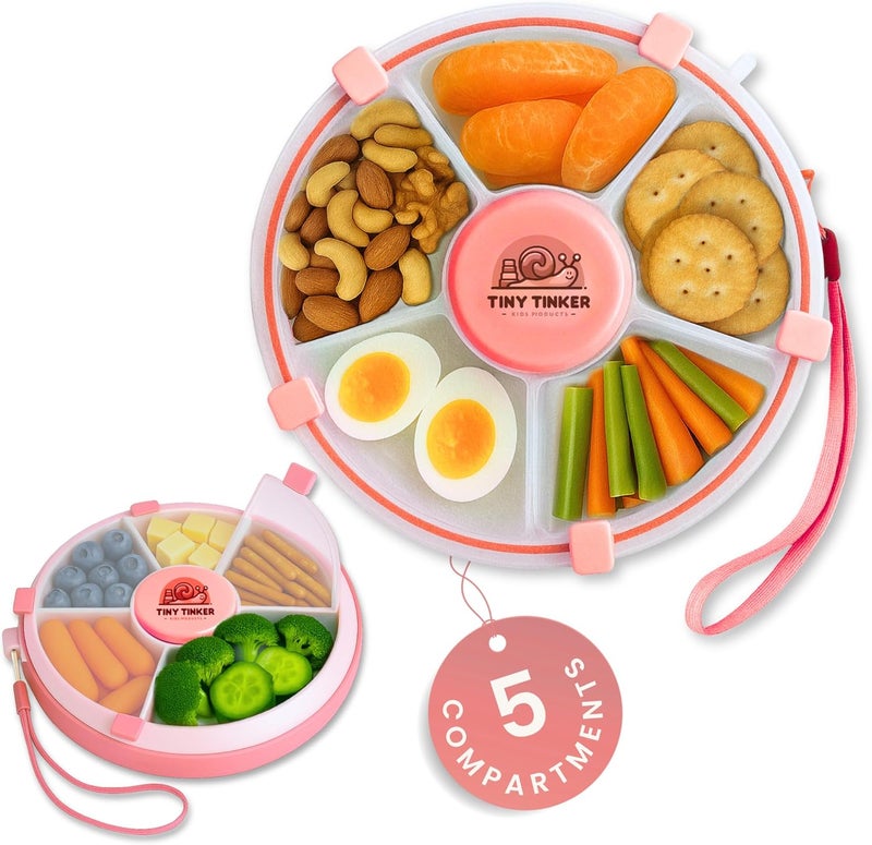 Tiny Tinker Store Snack Spinner for Toddlers with Lid, Small 5-Compartment Durable, Portable, Leak-Proof – Easy to Open, BPA-Free, Dishwasher Safe – Perfect for Travel, Daycare, Lunchboxes, and On-The-Go Snacks (Pink) - Image 2