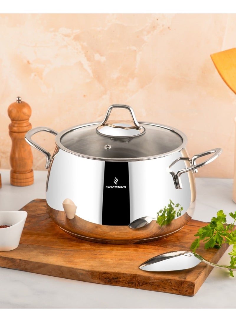 سوفرام قدر طبخ سوفرام استيل تركي غطاء زجاج مقاس 20 سم - Image 1
