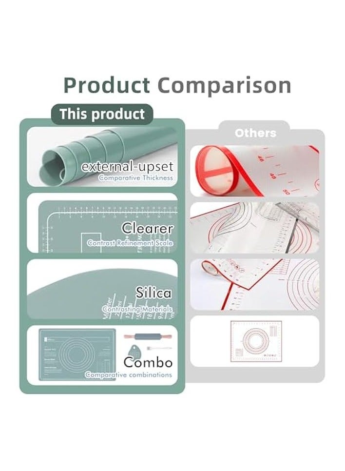 Green Tiger Silicone Baking Mats Set & Rolling Pin with Pastry Brushes and Dough Scraper,Non Stick Silicone Rolling pin with Wooden Handle and Baking mats Non Stick Silicone,Pastry mat Set of 4 - Image 2