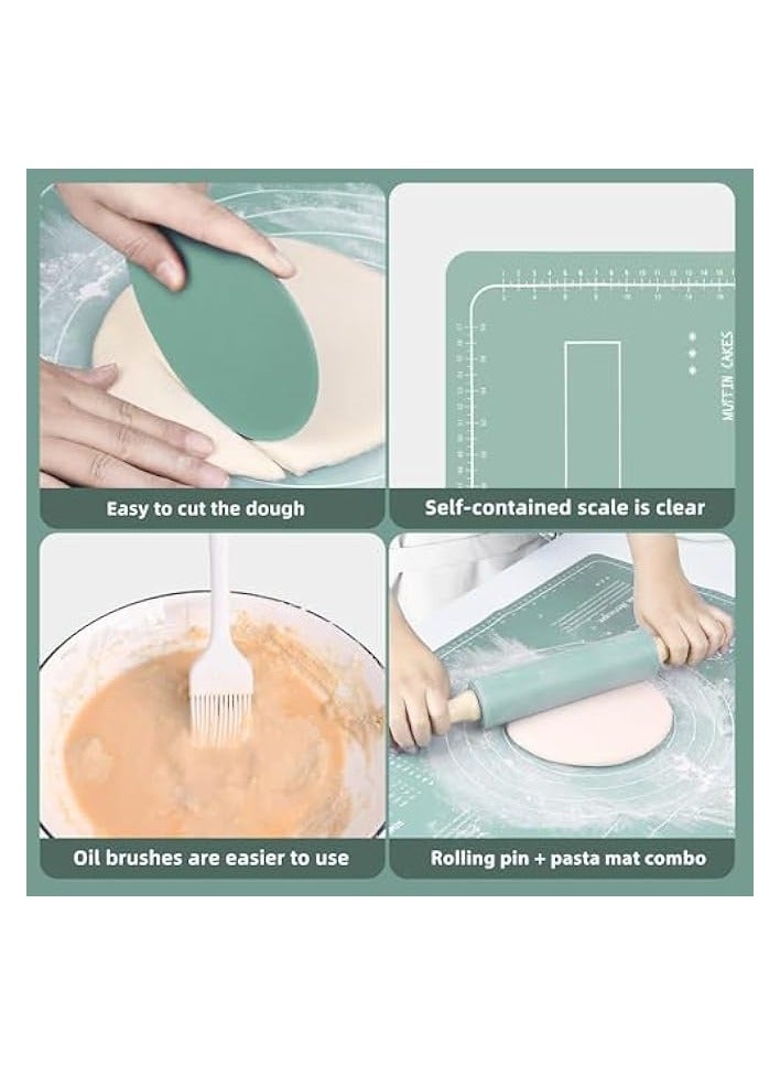 Green Tiger Silicone Baking Mats Set & Rolling Pin with Pastry Brushes and Dough Scraper,Non Stick Silicone Rolling pin with Wooden Handle and Baking mats Non Stick Silicone,Pastry mat Set of 4 - Image 4